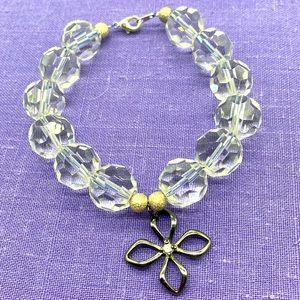 Vintage handmade faceted lead crystal bracelet with floral dangle 8 inches 💐